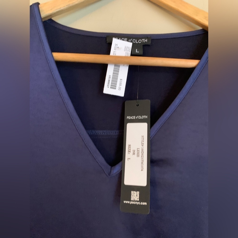 Peace of cloth satin v neck navy shirt dress - Picture 4 of 11